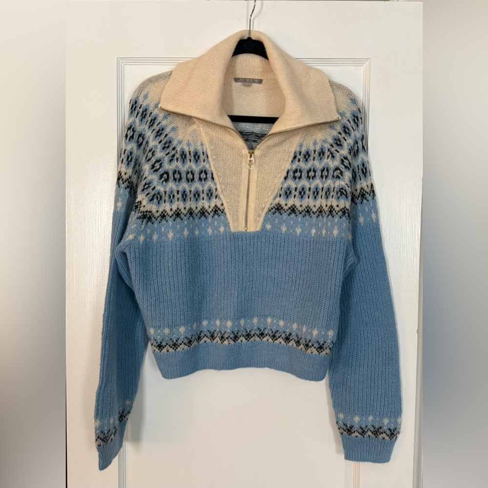 J.Crew Fair Isle Half-Zip Sweater in Brushed Yarn